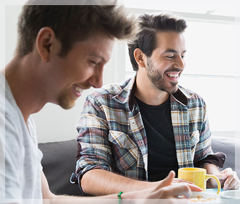 Men Laughing Breakfast Men Laughing Breakfast